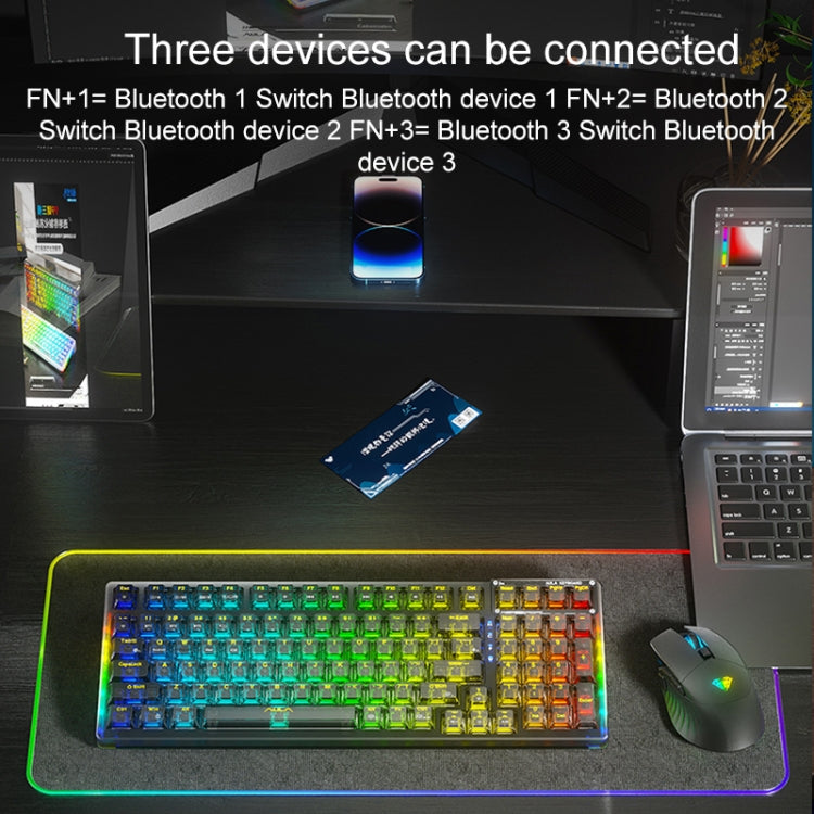 AULA F98Pro V3 لوحة مفاتيح ميكانيكية RGB بثلاثة أوضاع سلكية/2.4G/بلوتوث مع 99 مفتاح، محور كريستال جليدي