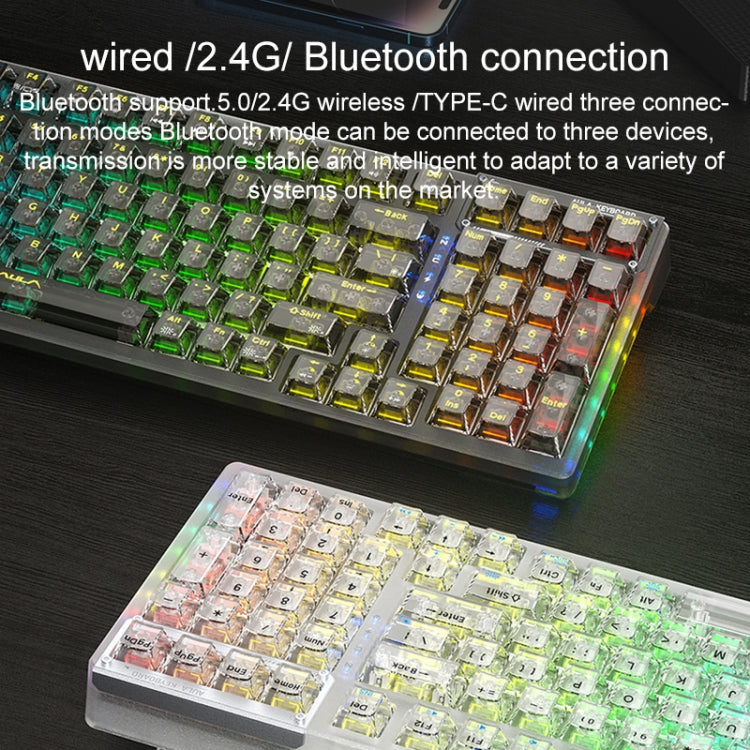 AULA F98Pro V3 لوحة مفاتيح ميكانيكية RGB بثلاثة أوضاع سلكية/2.4G/بلوتوث مع 99 مفتاح، محور كريستال جليدي