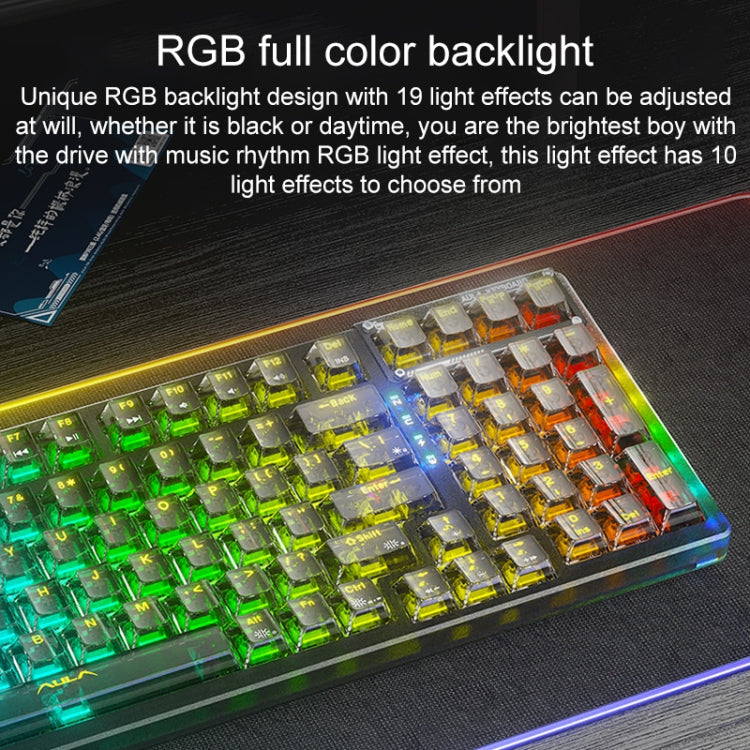 AULA F98Pro V3 لوحة مفاتيح ميكانيكية RGB بثلاثة أوضاع سلكية/2.4G/بلوتوث مع 99 مفتاح، محور كريستال جليدي