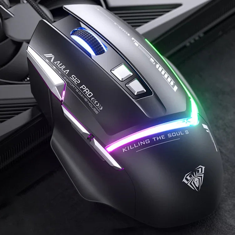 AULA S12 Pro فأرة ألعاب سلكية RGB بدقة 12800 DPI