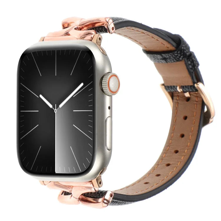 سوار ساعة من الجلد الطبيعي مع إبزيم على شكل X، لساعات Apple Watch مقاسات 46مم / 49مم / 45مم / 44مم، لساعات Apple Watch مقاسات 42مم / 41مم / 40مم / 38مم