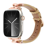 سوار ساعة من الجلد الطبيعي مع إبزيم على شكل X، لساعات Apple Watch مقاسات 46مم / 49مم / 45مم / 44مم، لساعات Apple Watch مقاسات 42مم / 41مم / 40مم / 38مم