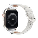 سوار ساعة من الجلد الطبيعي مع إبزيم على شكل X ونقشة نقطية، لساعات Apple Watch مقاسات 46مم / 49مم / 45مم / 44مم، لساعات Apple Watch مقاسات 42مم / 41مم / 40مم / 38مم