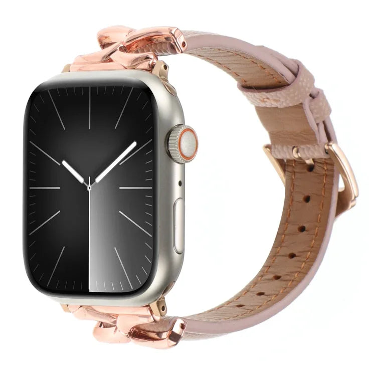 سوار ساعة من الجلد الطبيعي مع إبزيم على شكل X ونقشة نقطية، لساعات Apple Watch مقاسات 46مم / 49مم / 45مم / 44مم، لساعات Apple Watch مقاسات 42مم / 41مم / 40مم / 38مم