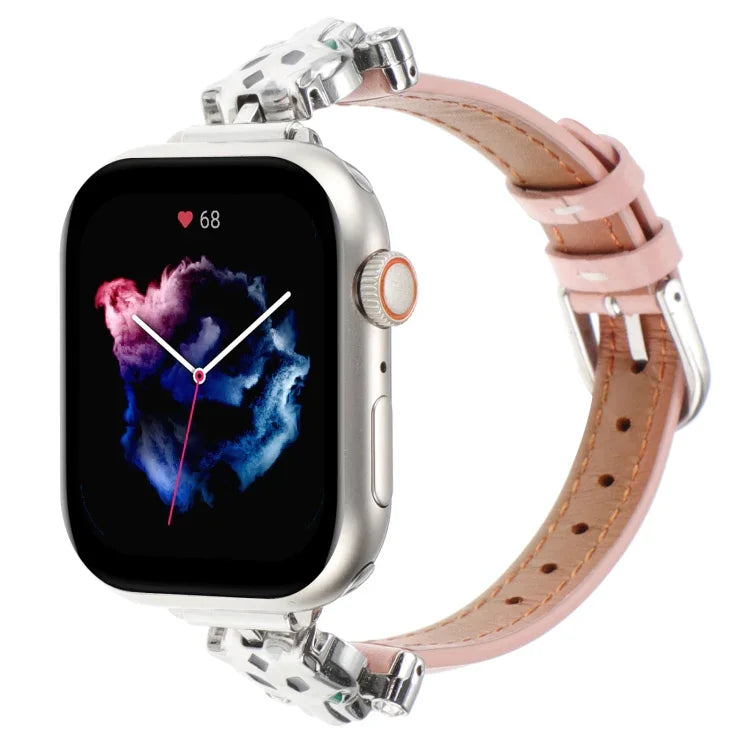 سوار ساعة من الجلد الطبيعي برأس نمر، لساعات Apple Watch مقاسات 46مم / 49مم / 45مم / 44مم، لساعات Apple Watch مقاسات 42مم / 41مم / 40مم / 38مم