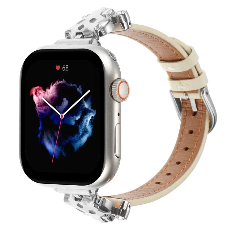 سوار ساعة من الجلد الطبيعي برأس نمر، لساعات Apple Watch مقاسات 46مم / 49مم / 45مم / 44مم، لساعات Apple Watch مقاسات 42مم / 41مم / 40مم / 38مم