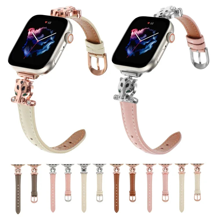 سوار ساعة من الجلد الطبيعي برأس نمر، لساعات Apple Watch مقاسات 46مم / 49مم / 45مم / 44مم، لساعات Apple Watch مقاسات 42مم / 41مم / 40مم / 38مم