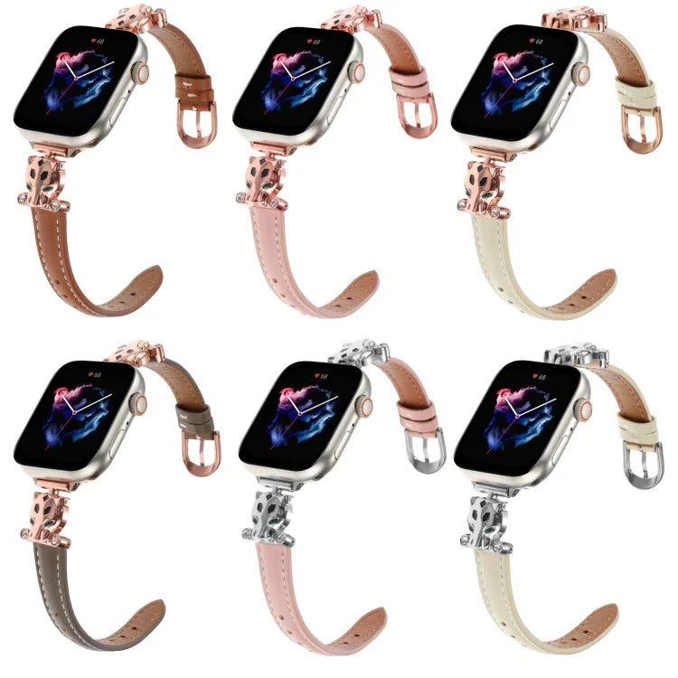 سوار ساعة من الجلد الطبيعي برأس نمر، لساعات Apple Watch مقاسات 46مم / 49مم / 45مم / 44مم، لساعات Apple Watch مقاسات 42مم / 41مم / 40مم / 38مم