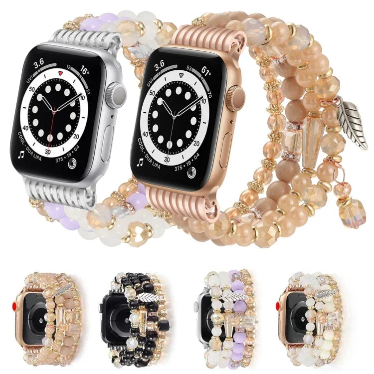 سوار ساعة بسلسلة خرز مع شرابة، لساعات Apple Watch مقاسات 46مم / 49مم / 45مم / 44مم، لساعات Apple Watch مقاسات 42مم / 41مم / 40مم / 38مم