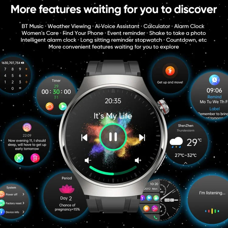 MT200 ساعة ذكية بمكالمة بشاشة AMOLED بحجم 1.43 بوصة مع حزام فولاذي مقاوم للماء IP67، تدعم تخطيط القلب الكهربائي