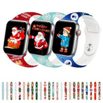سوار ساعة سيليكون مع إبزيم عكسي بنقشة عيد الميلاد، لساعات Apple Watch مقاسات 46مم / 49مم / 45مم / 44مم، لساعات Apple Watch مقاسات 42مم / 41مم / 40مم / 38مم
