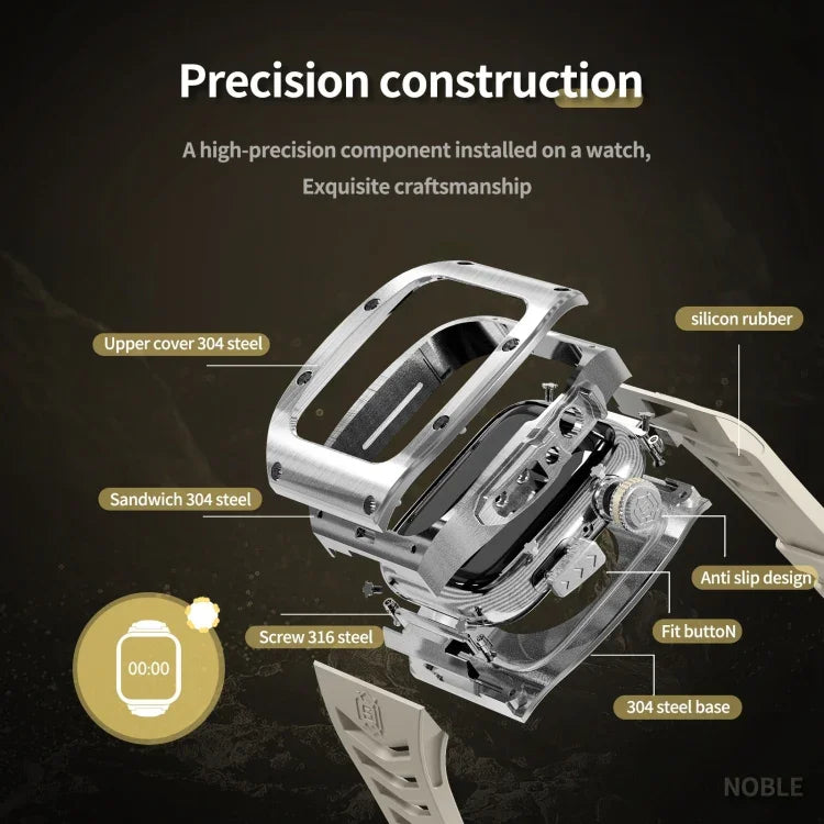 غطاء معدني درع RedPepper مدمج مع سوار سيليكون، لساعات Apple Watch مقاسات 44مم / 45مم
