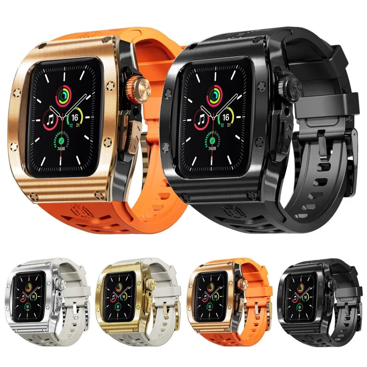 غطاء معدني درع RedPepper مدمج مع سوار سيليكون، لساعات Apple Watch مقاسات 44مم / 45مم