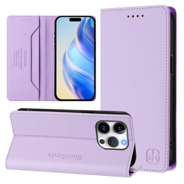غطاء هاتف جلدي مغناطيسي RC01 قابل للطي مزدوج مع خاصية RFID، لهواتف iPhone 16 Pro، iPhone 16 Plus، iPhone 16، iPhone 15 Pro Max، iPhone 15 Pro، iPhone 15 Plus