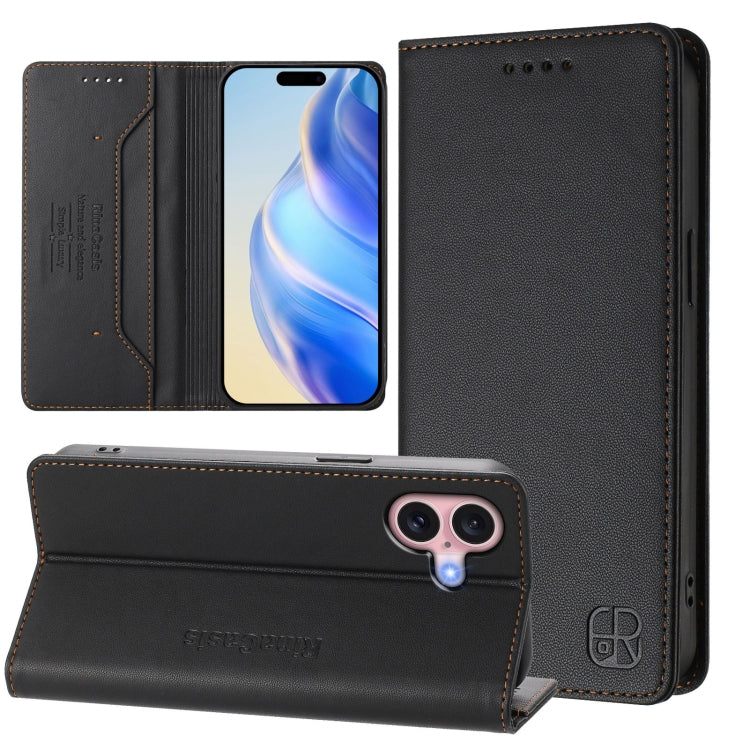 غطاء هاتف جلدي مغناطيسي RC01 قابل للطي مزدوج مع خاصية RFID، لهواتف iPhone 16 Pro، iPhone 16 Plus، iPhone 16، iPhone 15 Pro Max، iPhone 15 Pro، iPhone 15 Plus