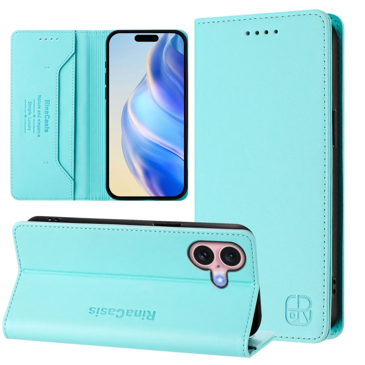 غطاء هاتف جلدي مغناطيسي RC01 قابل للطي مزدوج مع خاصية RFID، لهواتف iPhone 16 Pro، iPhone 16 Plus، iPhone 16، iPhone 15 Pro Max، iPhone 15 Pro، iPhone 15 Plus