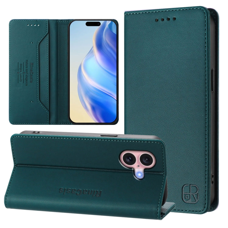 غطاء هاتف جلدي مغناطيسي RC01 قابل للطي مزدوج مع خاصية RFID، لهواتف iPhone 16 Pro، iPhone 16 Plus، iPhone 16، iPhone 15 Pro Max، iPhone 15 Pro، iPhone 15 Plus