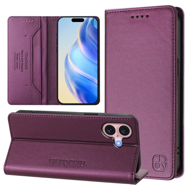 غطاء هاتف جلدي مغناطيسي RC01 قابل للطي مزدوج مع خاصية RFID، لهواتف iPhone 16 Pro، iPhone 16 Plus، iPhone 16، iPhone 15 Pro Max، iPhone 15 Pro، iPhone 15 Plus