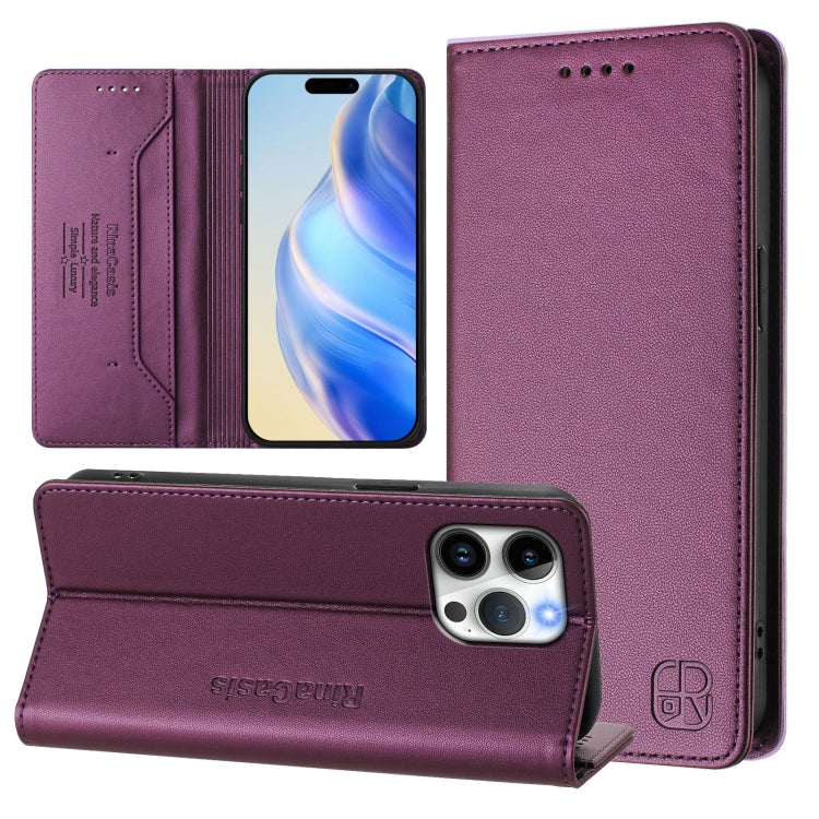 غطاء هاتف جلدي مغناطيسي RC01 قابل للطي مزدوج مع خاصية RFID، لهواتف iPhone 16 Pro، iPhone 16 Plus، iPhone 16، iPhone 15 Pro Max، iPhone 15 Pro، iPhone 15 Plus