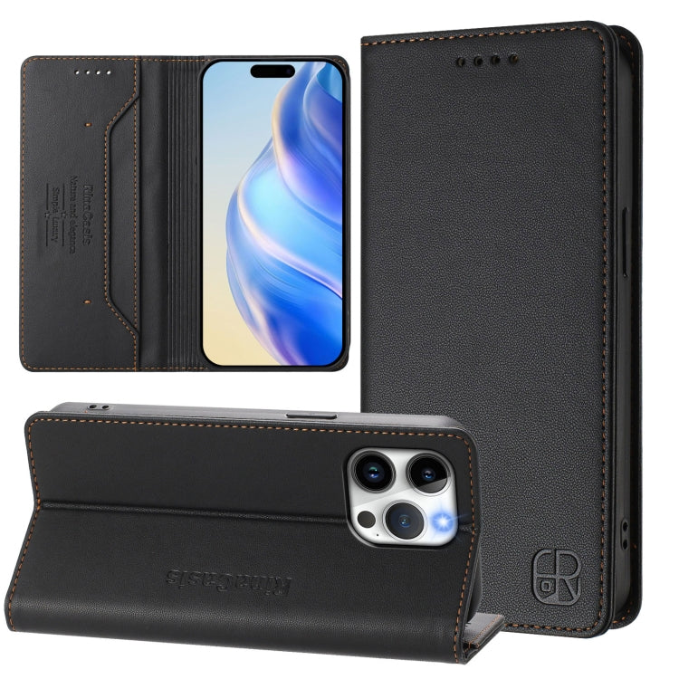 غطاء هاتف جلدي مغناطيسي RC01 قابل للطي مزدوج مع خاصية RFID، لهواتف iPhone 16 Pro، iPhone 16 Plus، iPhone 16، iPhone 15 Pro Max، iPhone 15 Pro، iPhone 15 Plus