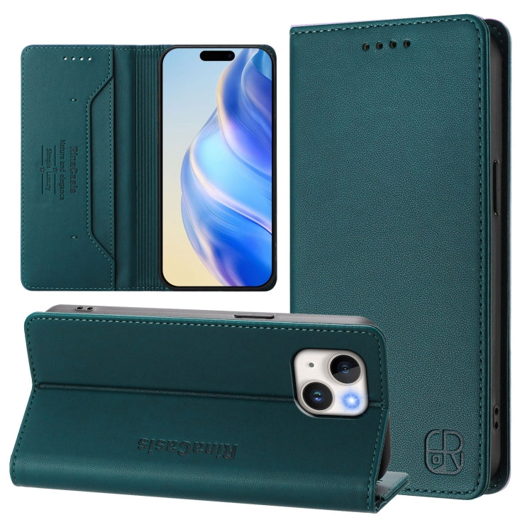 غطاء هاتف جلدي مغناطيسي RC01 قابل للطي مزدوج مع خاصية RFID، لهواتف iPhone 16 Pro، iPhone 16 Plus، iPhone 16، iPhone 15 Pro Max، iPhone 15 Pro، iPhone 15 Plus