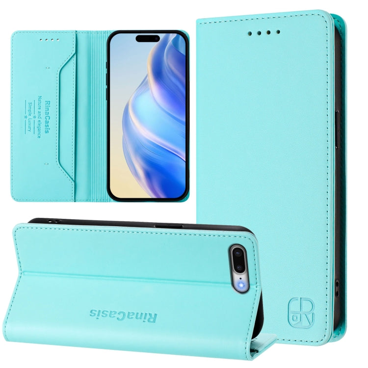 غطاء هاتف جلدي RFID مغناطيسي قابل للطي المزدوج RC01، لـ iPhone 7 Plus / 8 Plus