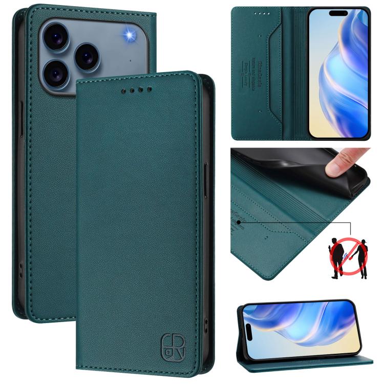 غطاء هاتف من الجلد مع شفط مغناطيسي مزدوج الطي و RFID، لأجهزة iPhone 17e / 16e، iPhone 17 Pro Max، iPhone 17 Pro، iPhone 17، iPhone Air، iPhone 16 Pro Max