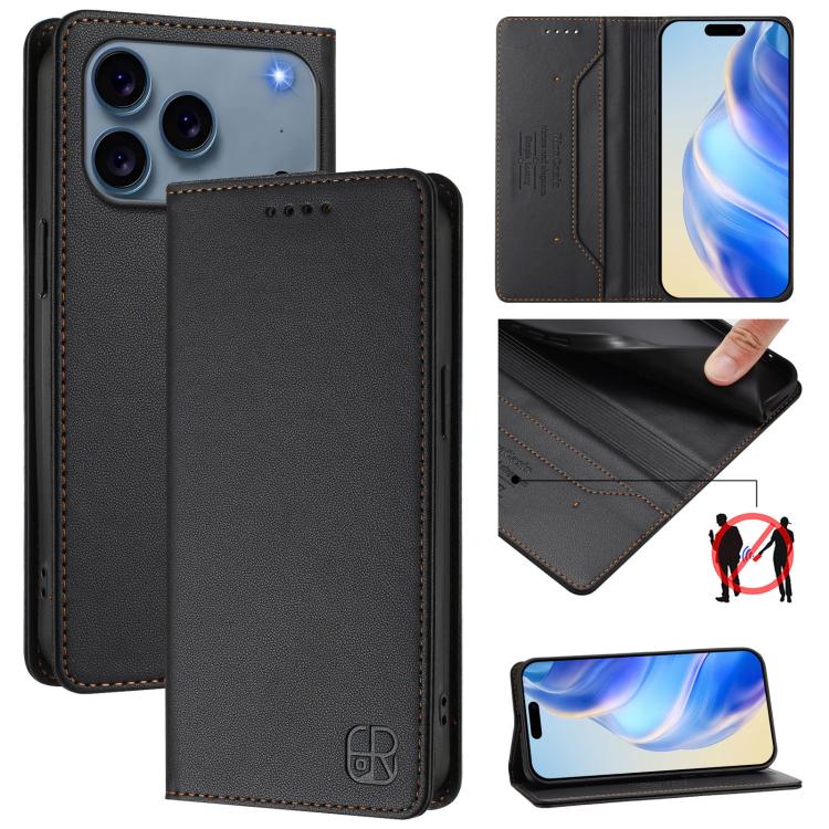 غطاء هاتف من الجلد مع شفط مغناطيسي مزدوج الطي و RFID، لأجهزة iPhone 17e / 16e، iPhone 17 Pro Max، iPhone 17 Pro، iPhone 17، iPhone Air، iPhone 16 Pro Max