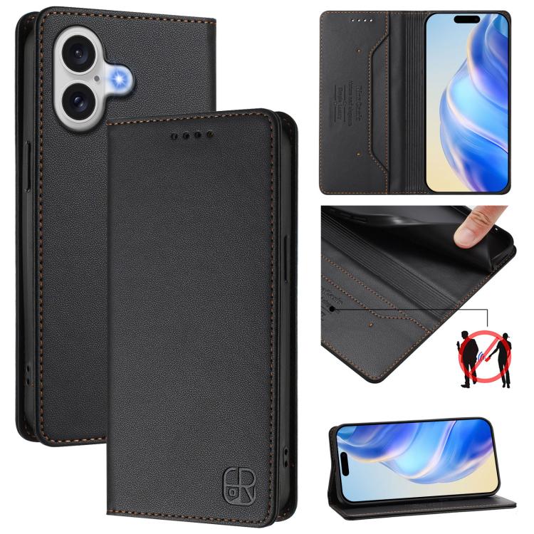 غطاء هاتف من الجلد مع شفط مغناطيسي مزدوج الطي و RFID، لأجهزة iPhone 17e / 16e، iPhone 17 Pro Max، iPhone 17 Pro، iPhone 17، iPhone Air، iPhone 16 Pro Max
