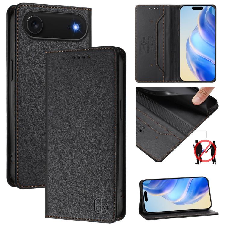 غطاء هاتف من الجلد مع شفط مغناطيسي مزدوج الطي و RFID، لأجهزة iPhone 17e / 16e، iPhone 17 Pro Max، iPhone 17 Pro، iPhone 17، iPhone Air، iPhone 16 Pro Max