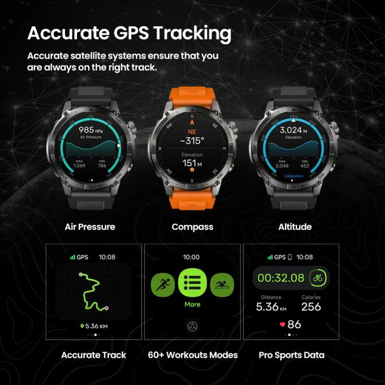 Zeblaze Stratos 2 Plus ساعة ذكية صحية ورياضية بشاشة بحجم 1.43 بوصة، مقاومة للماء حتى 3 ATM، مع GPS، Stratos 2 Plus