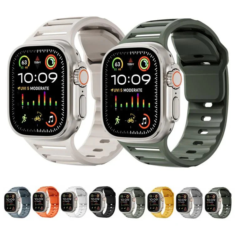 سوار ساعة سيليكون ثنائي اللون متعدد الثقوب مع مسمار واحد، لساعات Apple Watch مقاسات 46مم / 49مم / 45مم / 44مم