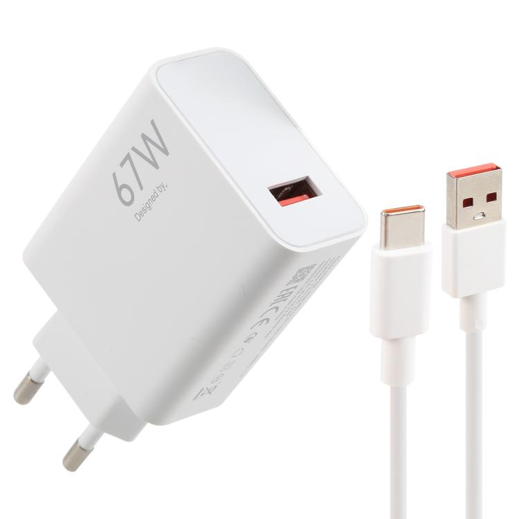 شاحن USB سريع 67 واط مع كابل USB إلى Type-C بطول 1 متر، كابل Type-C بقوة 67 واط