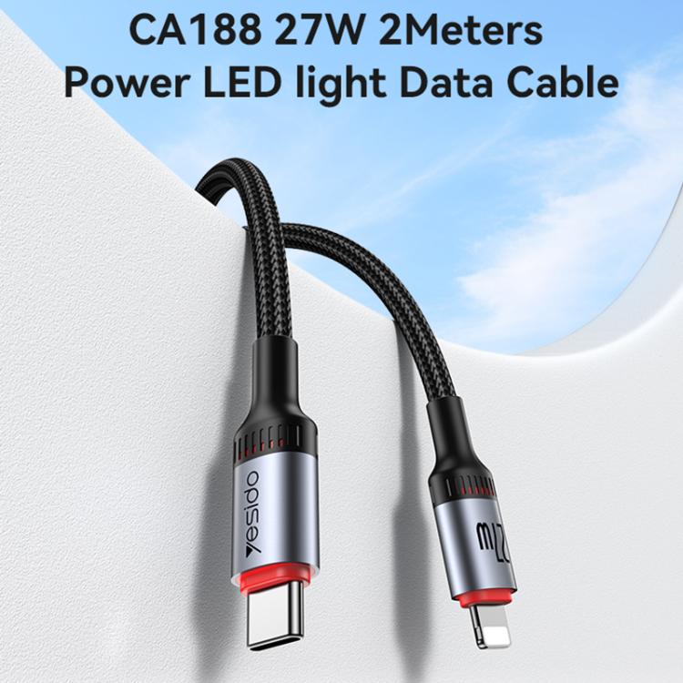 Yesido CA182 PD27W 3A كابل بيانات شحن USB-C / Type-C إلى 8 دبابيس، الطول: 1.2م، CA182