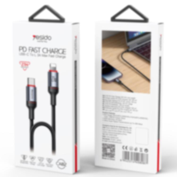 Yesido CA182 PD27W 3A كابل بيانات شحن USB-C / Type-C إلى 8 دبابيس، الطول: 1.2م، CA182