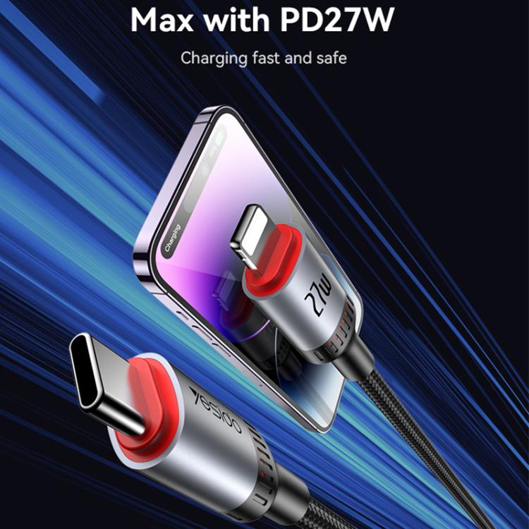 Yesido CA182 PD27W 3A كابل بيانات شحن USB-C / Type-C إلى 8 دبابيس، الطول: 1.2م، CA182