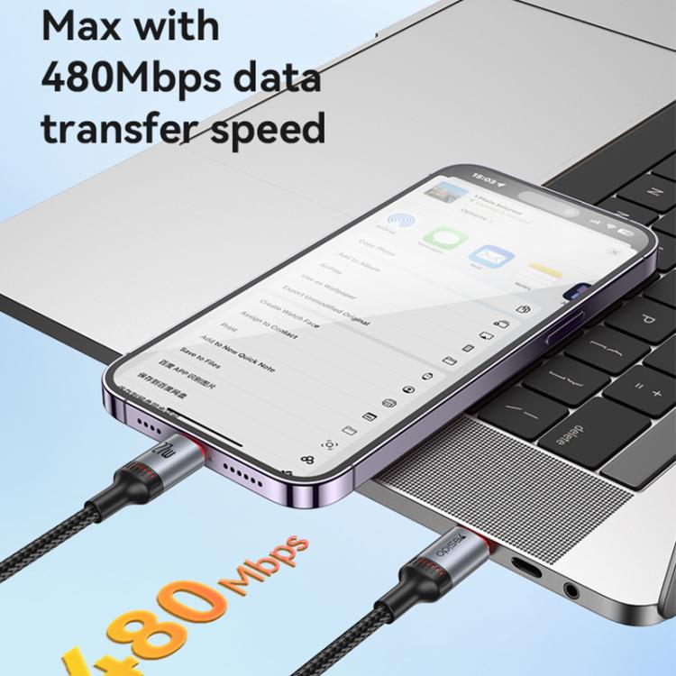 Yesido CA182 PD27W 3A كابل بيانات شحن USB-C / Type-C إلى 8 دبابيس، الطول: 1.2م، CA182