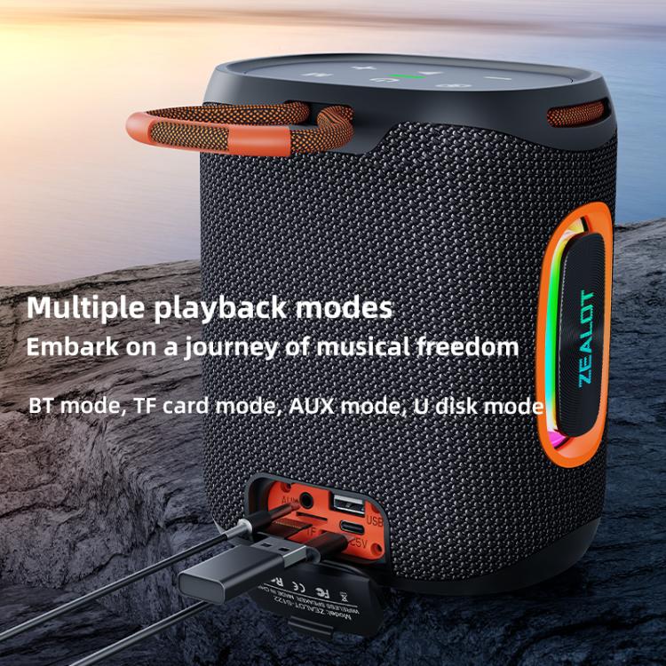 مكبر صوت بلوتوث مقاوم للماء بقوة 25 واط Zealot S122 مع إضاءة RGB خارجية IPX6