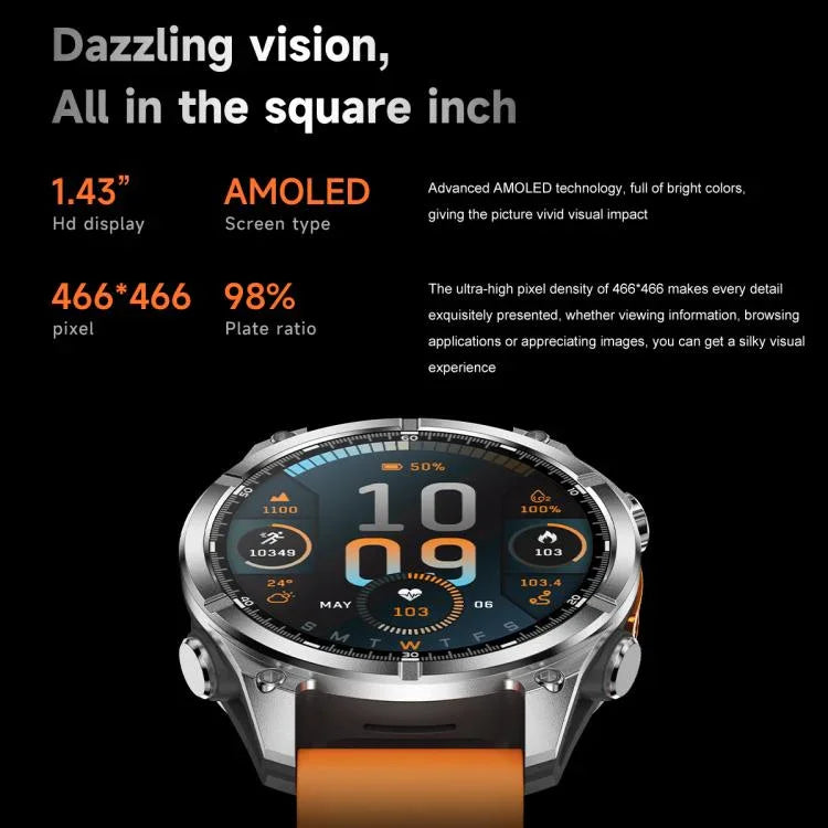 HD300 ساعة ذكية رياضية بشاشة AMOLED بحجم 1.43 بوصة مع حزام سيليكون، تدعم كشف أكسجين الدم