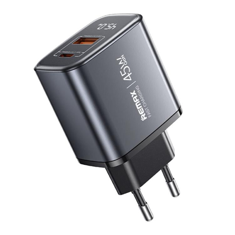 شاحن سريع REMAX U2-AC بقوة 45 واط USB و Type-C GaN مع شاشة رقمية، قابس الاتحاد الأوروبي، قابس المملكة المتحدة