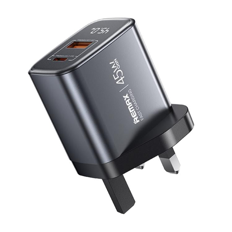 شاحن سريع REMAX U2-AC بقوة 45 واط USB و Type-C GaN مع شاشة رقمية، قابس الاتحاد الأوروبي، قابس المملكة المتحدة