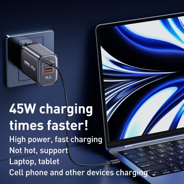 شاحن سريع REMAX U2-AC بقوة 45 واط USB و Type-C GaN مع شاشة رقمية، قابس الاتحاد الأوروبي، قابس المملكة المتحدة