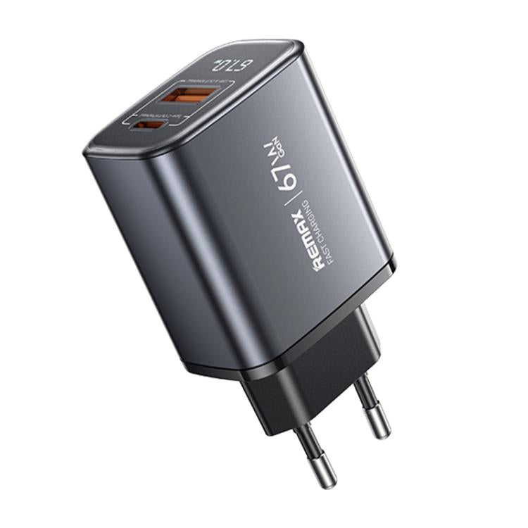 شاحن سريع REMAX U2-AC بقوة 67 واط USB و Type-C GaN مع شاشة رقمية، قابس الاتحاد الأوروبي، قابس المملكة المتحدة