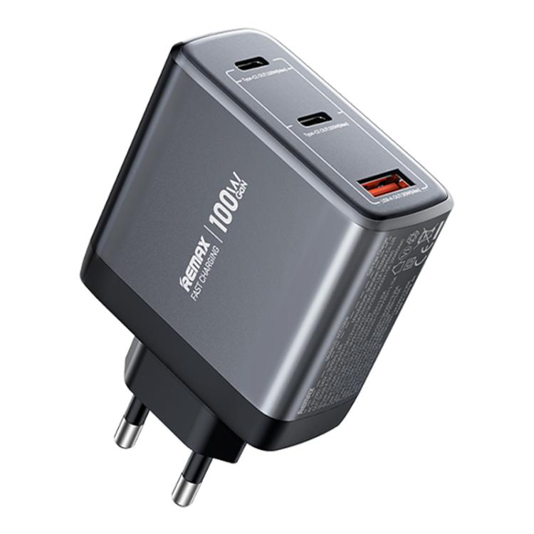 شاحن سريع REMAX U2-AC بقوة 100 واط USB و Type-C مزدوج GaN مع شاشة رقمية، قابس الاتحاد الأوروبي