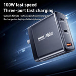 شاحن سريع REMAX U2-AC بقوة 100 واط USB و Type-C مزدوج GaN مع شاشة رقمية، قابس الاتحاد الأوروبي