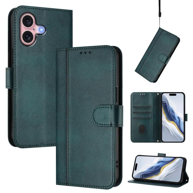 غطاء هاتف جلدي رجعي مع إبزيم وتوصيل خطوط، لهواتف iPhone 16 Pro، iPhone 16 Plus، iPhone 16، iPhone 15 Pro Max، iPhone 15 Pro، iPhone 15 Plus