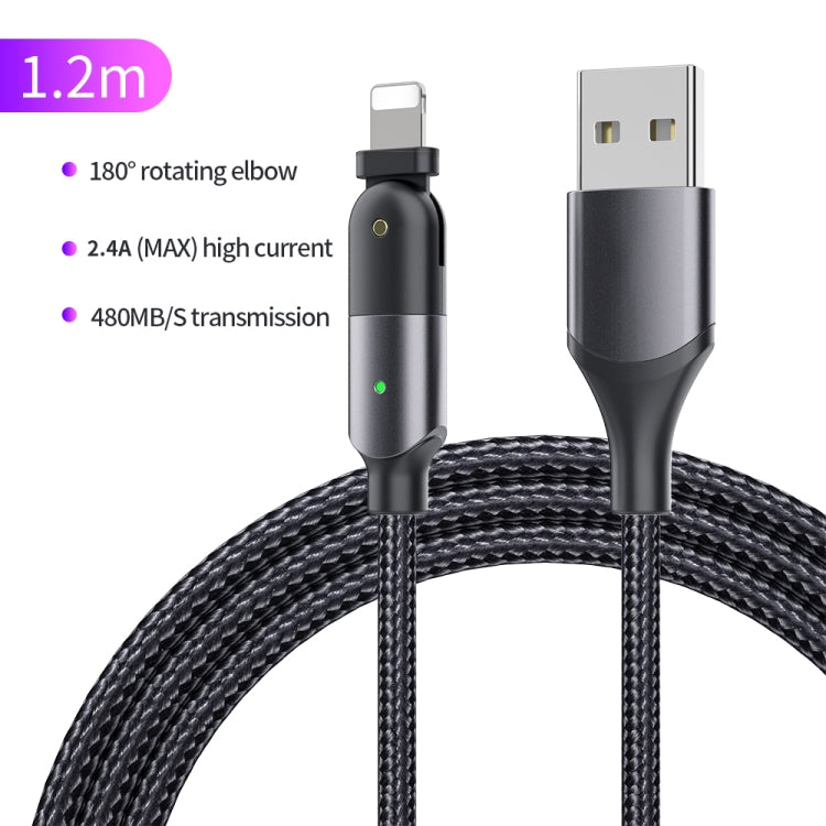 كابل شحن USB إلى 8 بن بزاوية دوران 180 درجة 2.4A، 1.2 متر 8 بن، 2 متر 8 بن