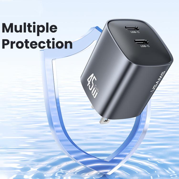 شاحن سريع USAMS CC306 T66 45 واط مزدوج USB-C / Type-C GaN، قابس الولايات المتحدة، CC306