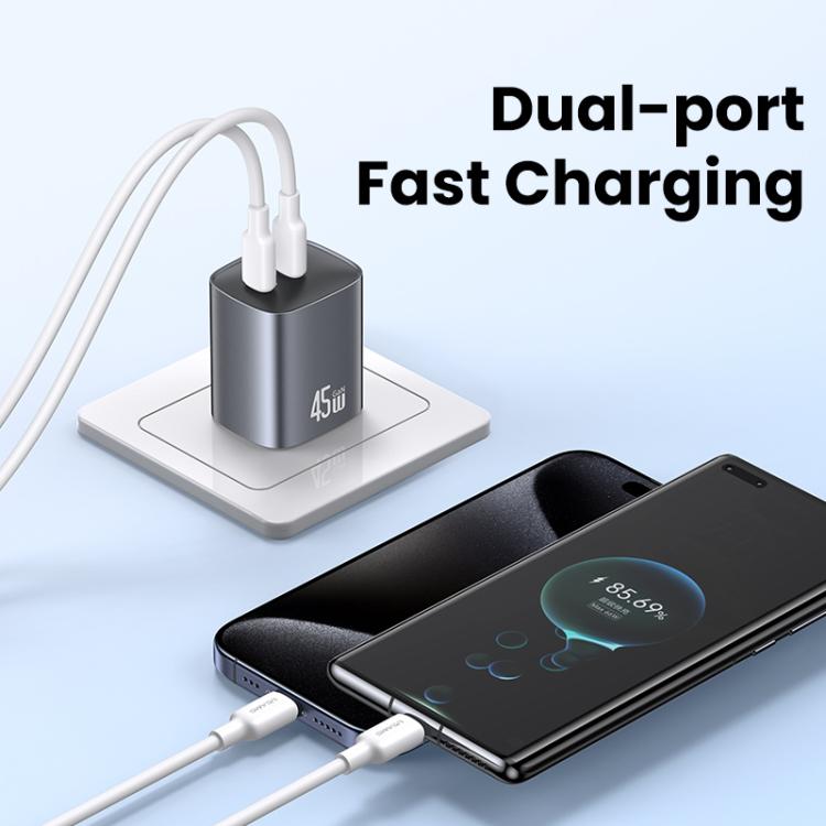 شاحن سريع USAMS CC306 T66 45 واط مزدوج USB-C / Type-C GaN، قابس الولايات المتحدة، CC306