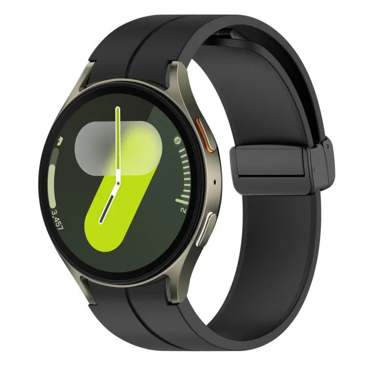 xDfind Fold Magnetic Black Buckle Silicone Watch Band, For Samsung Galaxy Watch7 / FE / 6 / 5 / 4
